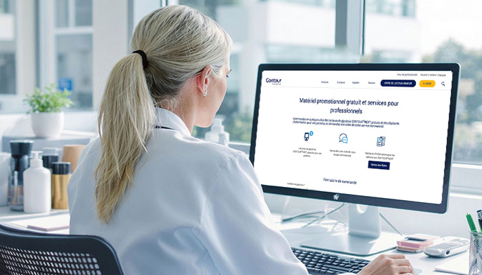 Ordinateur de bureau avec le site web de l’e-shop Ascensia ouvert